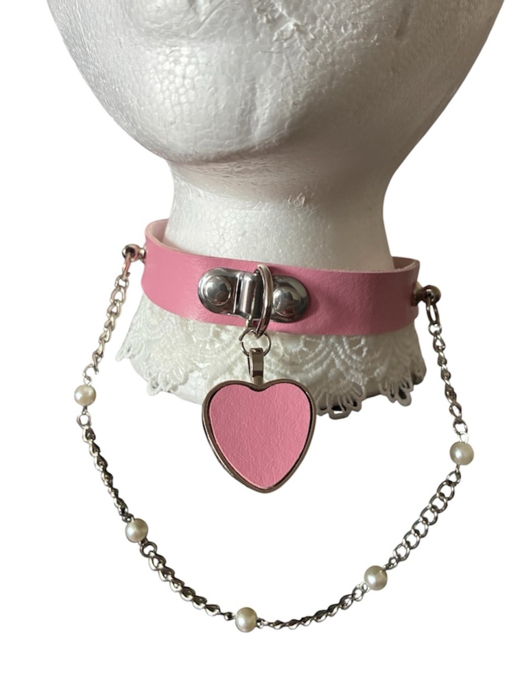 Dolls Kill Polished Hearts Pink Lace Choker Whimsigoth
